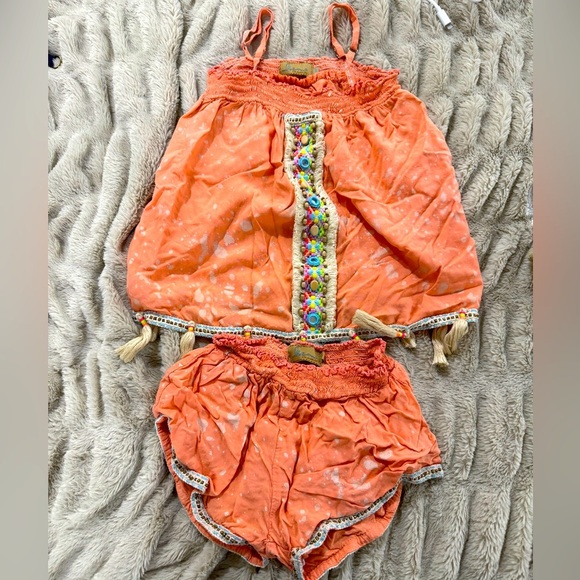 Skemo Other - Skemo Girls Boho Coral 2-Piece Set Tassel Top & Shorts - Size 12